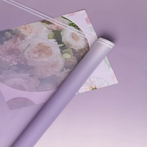 Пленка матовая 50мкм 58см х 10м прозрачный кант сиреневый