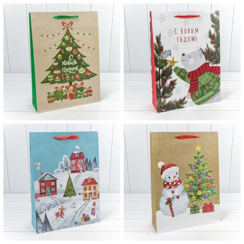 Пакет подарочный "Новый год" (микс 430) 26*32*10 128г 1/20