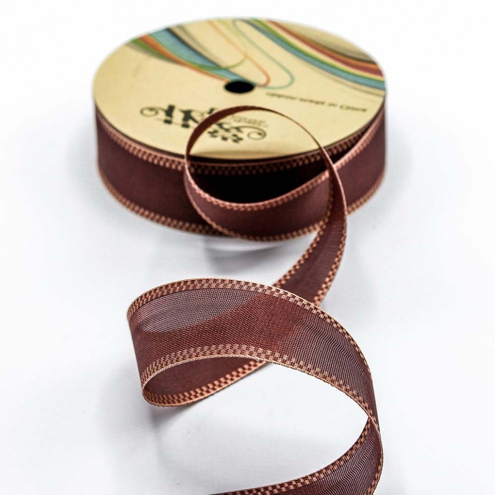 Лента декоративная с каймой (Полиэстер) 3см*15ярд Красное дерево