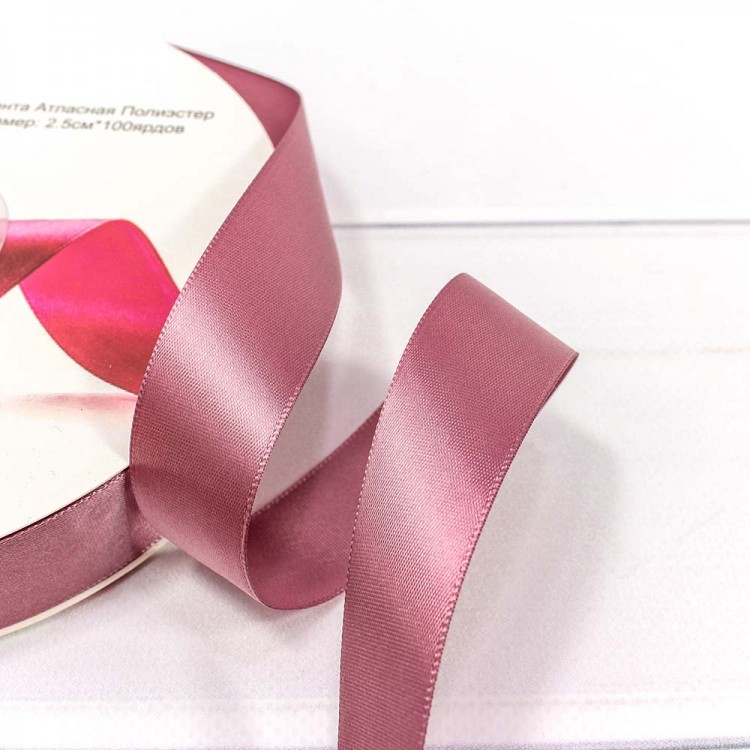 Лента Атласная Полиэстер класс А 2,5см*100ярд Коричнево-розовый