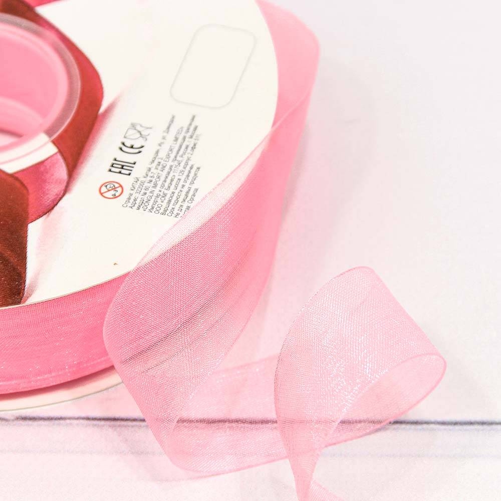 Лента Органза 2,5см*100ярд Ярко-розовый