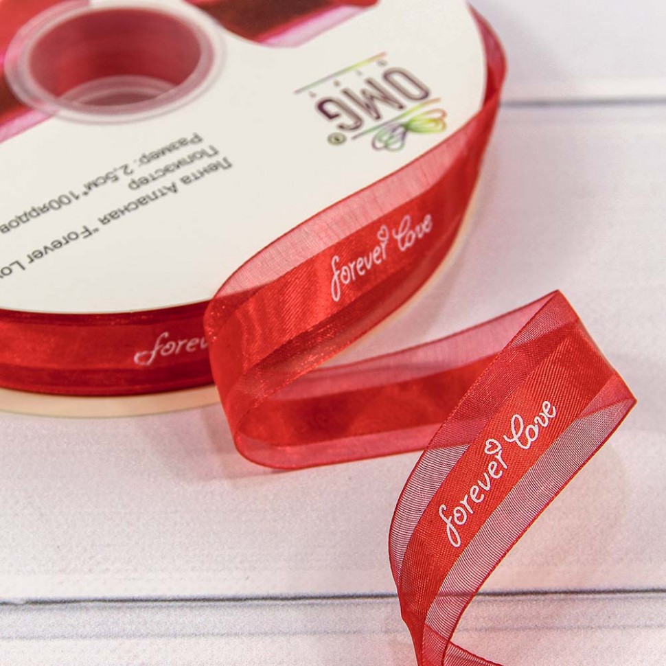 Лента Органза "Forever love" 2,5см*100ярд Красный