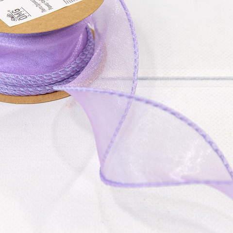 Лента Органза с леской 4см*10ярд Сиреневый