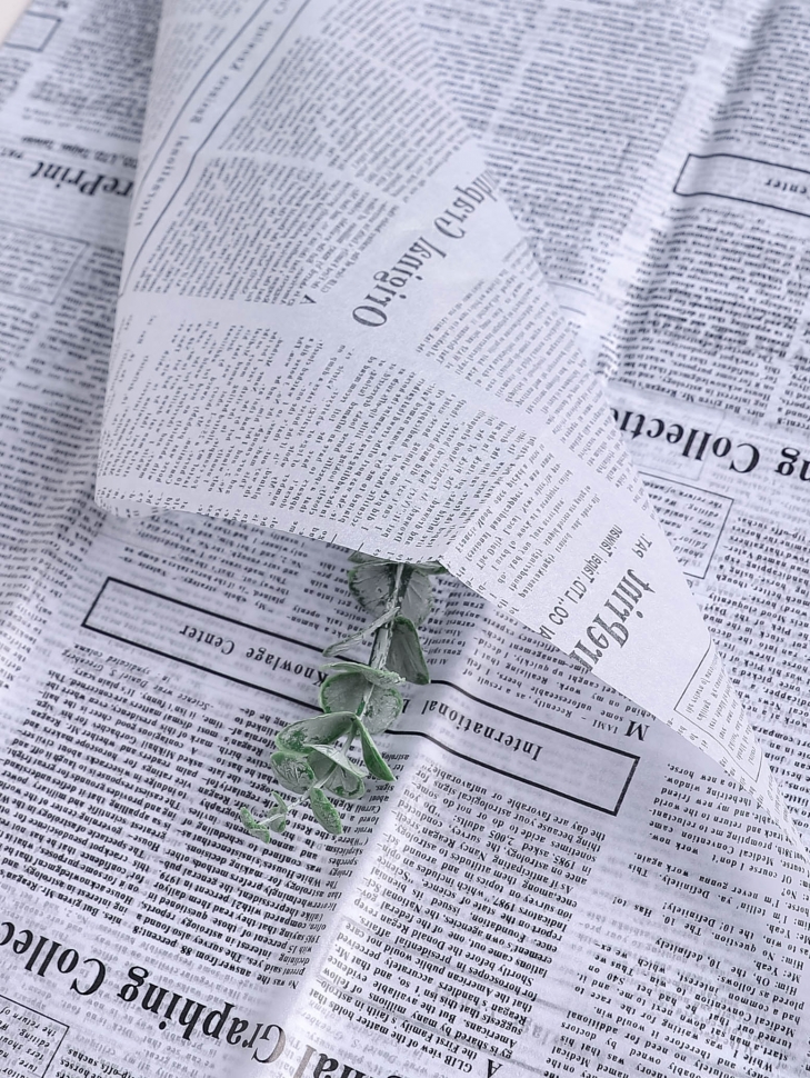 Бумага тишью Газета 50*66 см 10 шт черно-белый