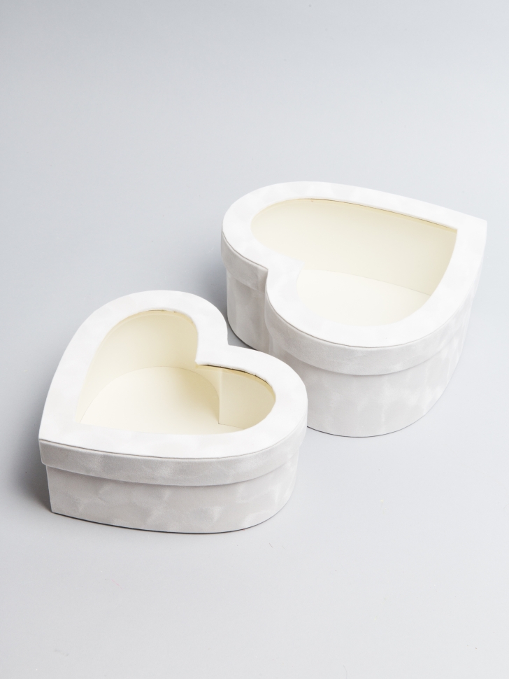 Коробка Сердце (2 шт) 26×24×10,5 см бархатная белый