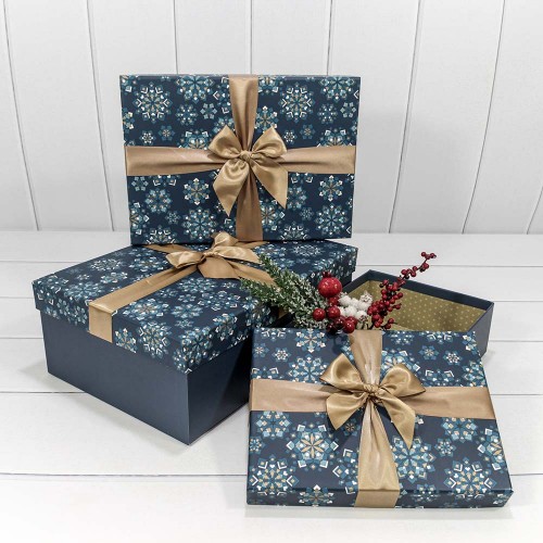 Коробки Набор 3 в 1 Прямоугольные 35×25×12 "Узор" Синий