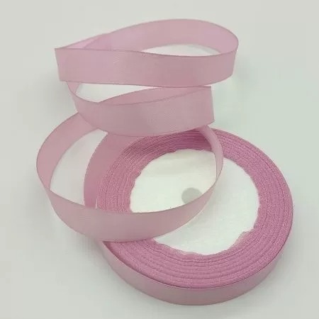 Лента атласная, на пене, односторонняя, 15 мм х 25 ярд, розовый ирис