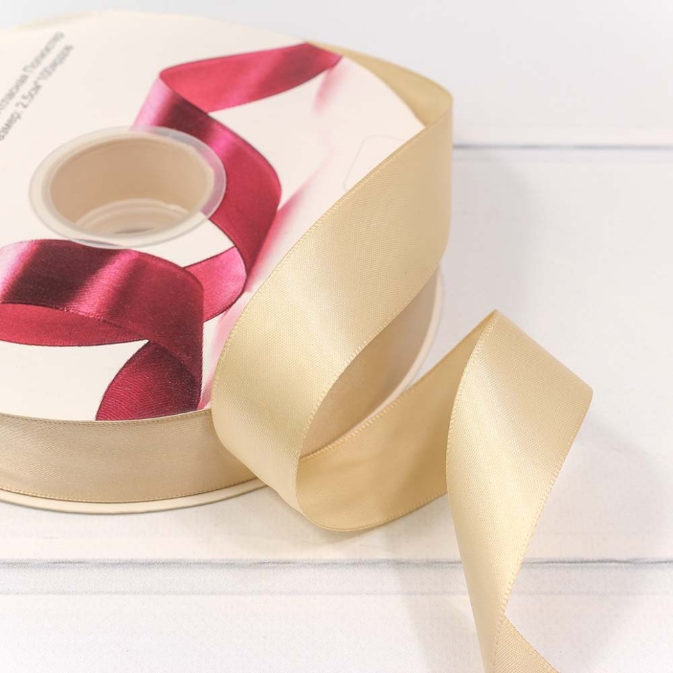 Лента Атласная Полиэстер класс А 2,5см*100ярд Пудровый