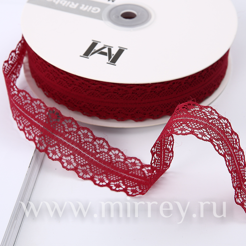 Лента декоративная "Тонкое кружево", полиэстер, 30 мм х 50 ярд., винный