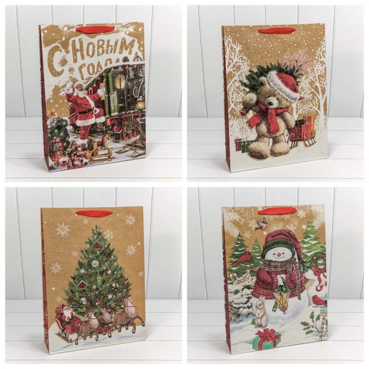 Пакет подарочный Крафт "Новогодний" (микс) 33*45*11 150 г