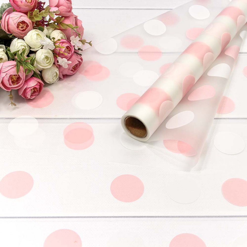 Плёнка 0,58*10м прозрачная "Горох" Розовый