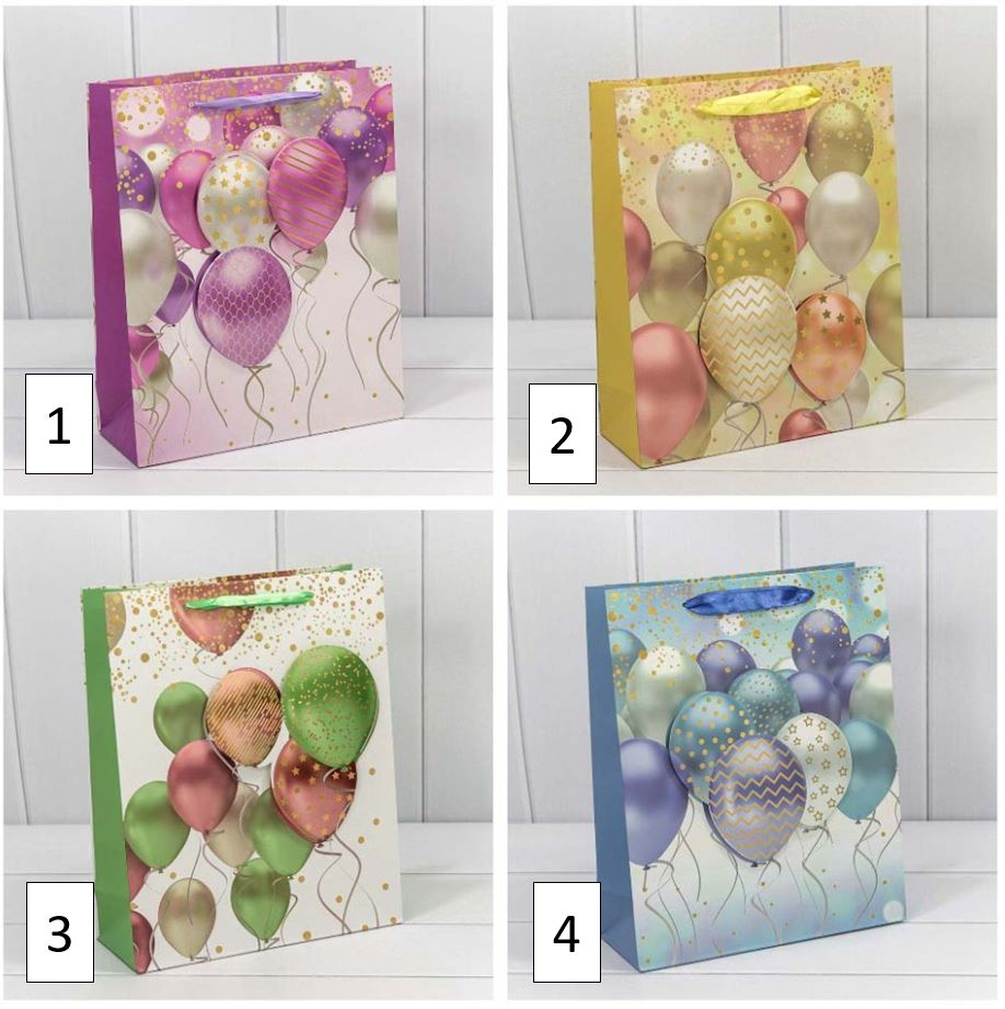Пакет подарочный с 3D аппликацией "Воздушные шары" (микс) 26*32*13