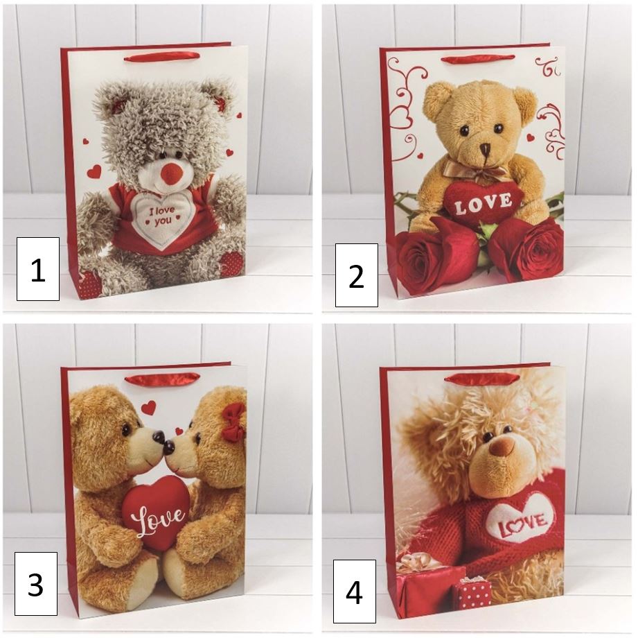 Пакет подарочный "Мишки с сердцами" (микс) 32*45*11 см