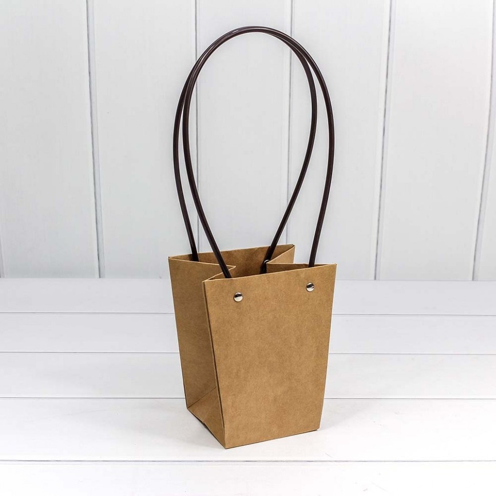 Пакет подарочный "Ваза для цветов" 15,5*13*9,5 Крафт (5 шт)