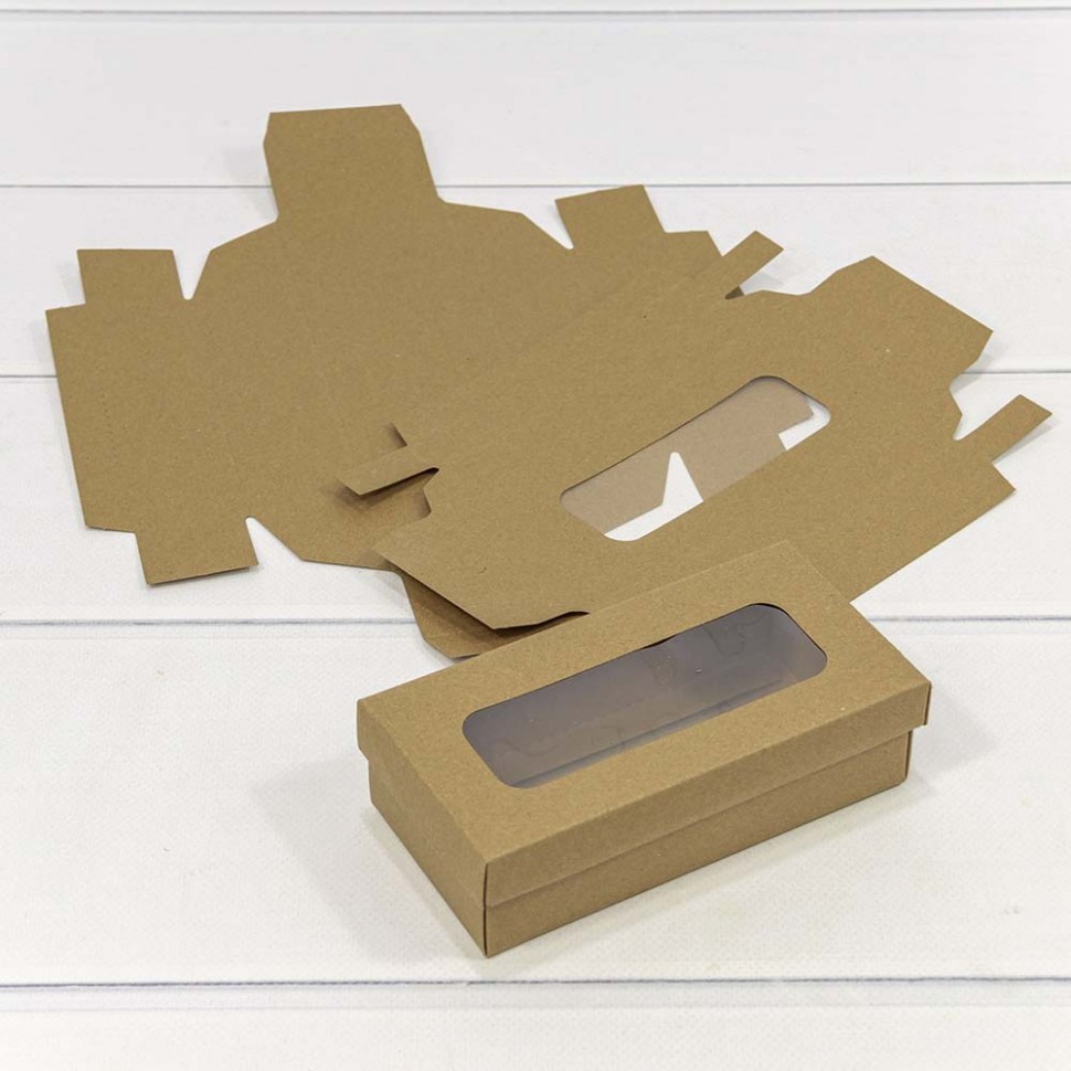 Коробка Прямоугольная 14*7*4 сборная с окошком Крафт