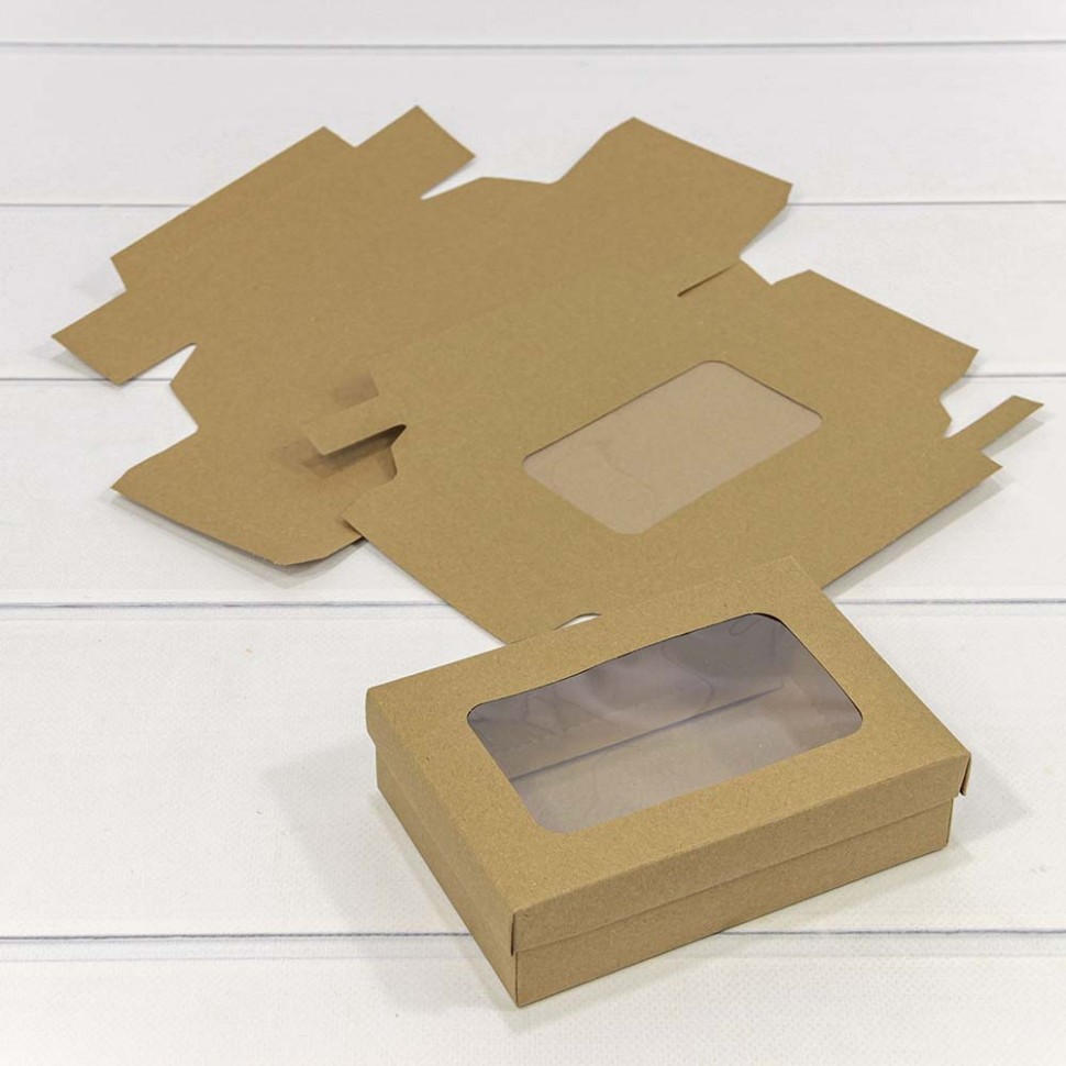 Коробка Прямоугольная 14,5*10*4 сборная с окошком Крафт