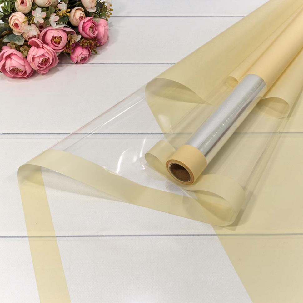 Плёнка 0,58*10м глянцевая с окошком 50мкм Бледно-жёлтый