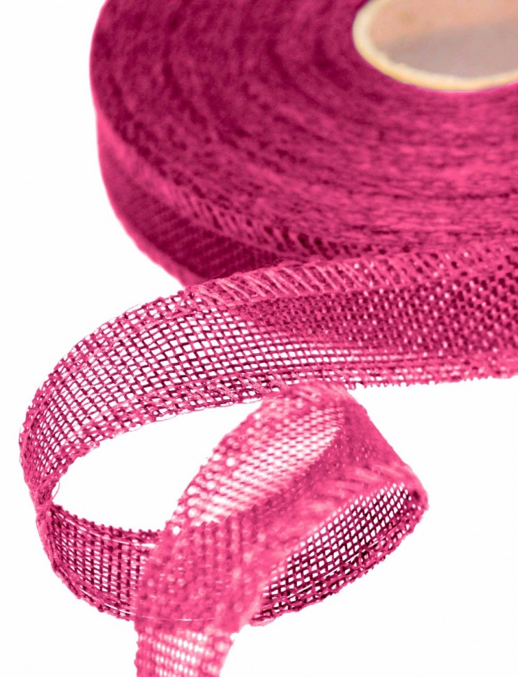 ЛЕНТА ДЕКОРАТИВНАЯ ИЗ ИСКУССТВЕННОГО ЛЬНА С ПРОВОЛОКОЙ 2,5 СМ*25 ЯРД КОРАЛЛОВЫЙ