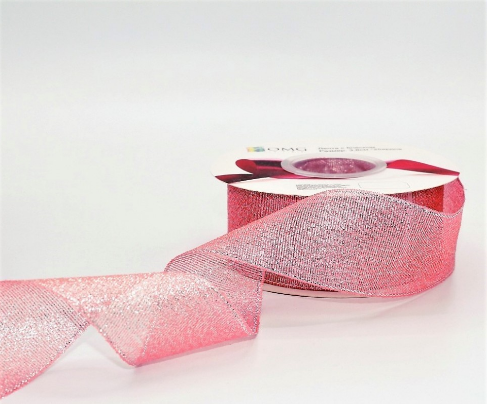ЛЕНТА ПАРЧА С БЛЕСКОМ 3,8 СМ*25 ЯРД ПЕРСИКОВЫЙ