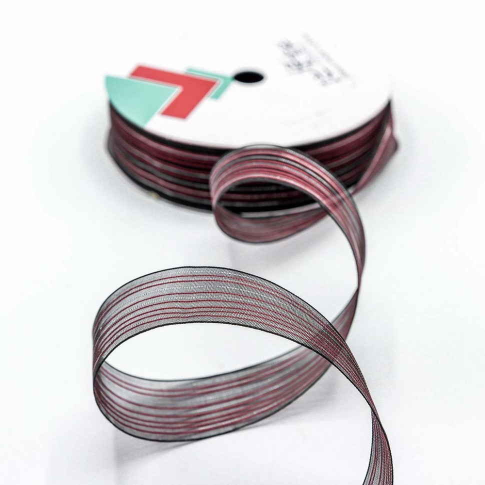 ЛЕНТА ОРГАНЗА В ПОЛОСКУ 2,8 СМ*20 ЯРД ЧЕРНЫЙ-БОРДОВЫЙ