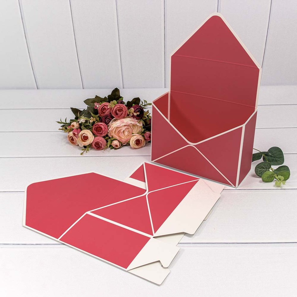 Коробка "Конверт" 20*30*8 сборная с белой рамкой Тёмный красный