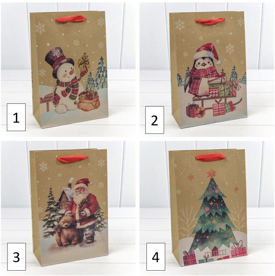 Пакет подарочный Крафт "Новый год" (микс 432) 20*30*10