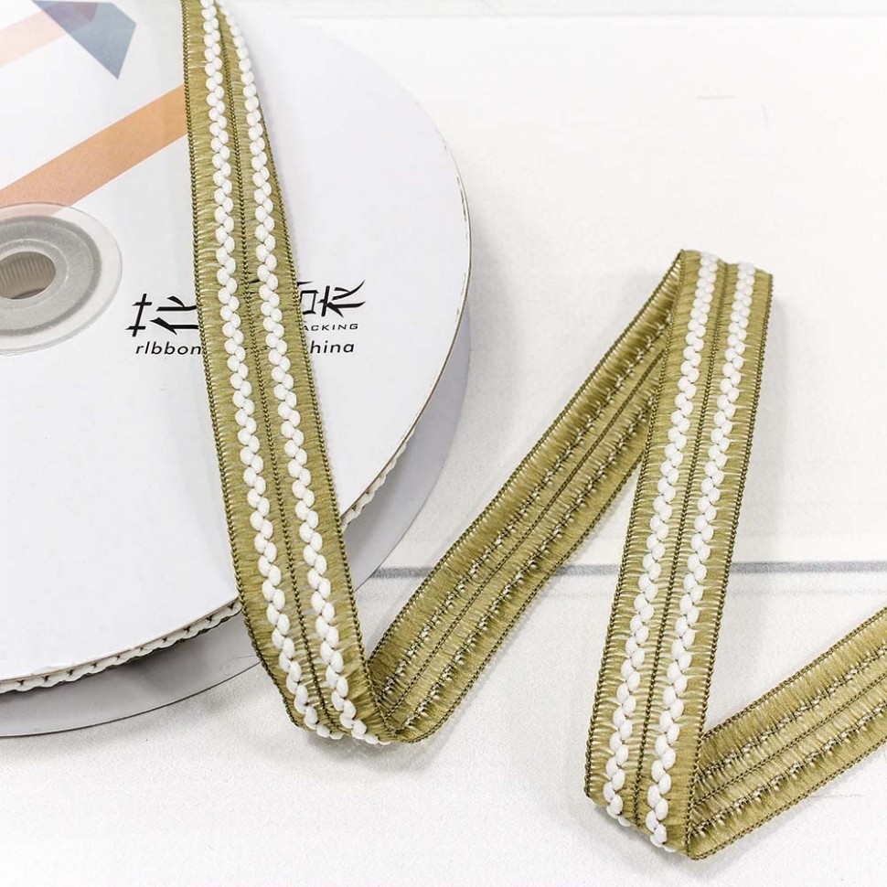 ЛЕНТА ДЕКОРАТИВНАЯ С БАХРОМОЙ (ПОЛИЭСТЕР) 1,5 СМ*25 ЯРД ХАКИ