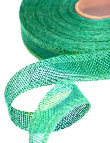ЛЕНТА ДЕКОРАТИВНАЯ ИЗ ИСКУССТВЕННОГО ЛЬНА С ПРОВОЛОКОЙ 2,5 СМ*25 ЯРД СВЕТЛО-ИЗУМРУДНЫЙ