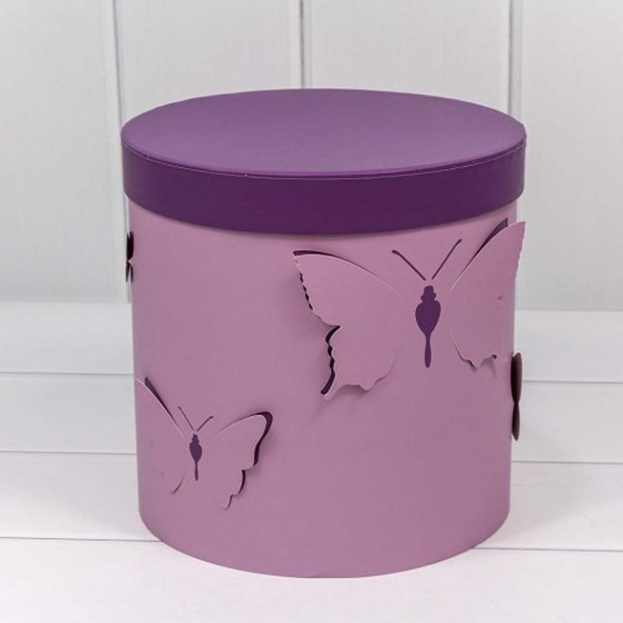 Набор коробок 3 шт цилиндр 21,5*21,5 см бабочки сиреневый