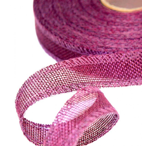 ЛЕНТА ДЕКОРАТИВНАЯ ИЗ ИСКУССТВЕННОГО ЛЬНА С ПРОВОЛОКОЙ 2,5 СМ*25 ЯРД ФИОЛЕТОВЫЙ