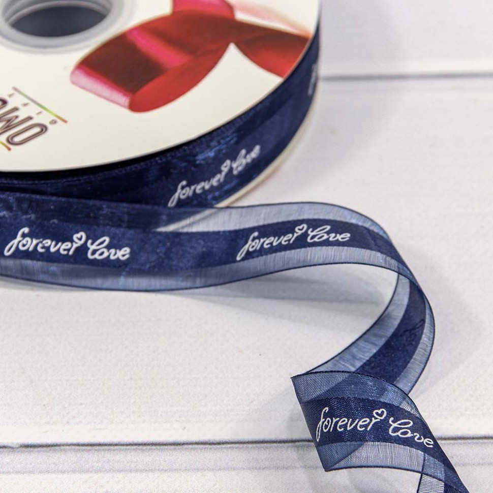 ЛЕНТА ОРГАНЗА FOREVER LOVE 2,5 СМ*100 ЯРД ТЁМНО-СИНИЙ