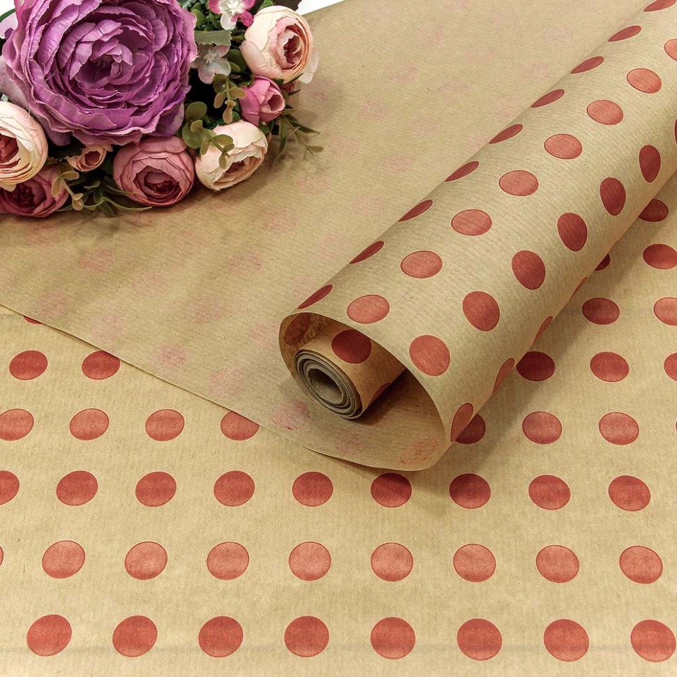 БУМАГА КРАФТ 0,72*10 М ВЕРЖЕ "ГОРОХ" КРАСНЫЙ