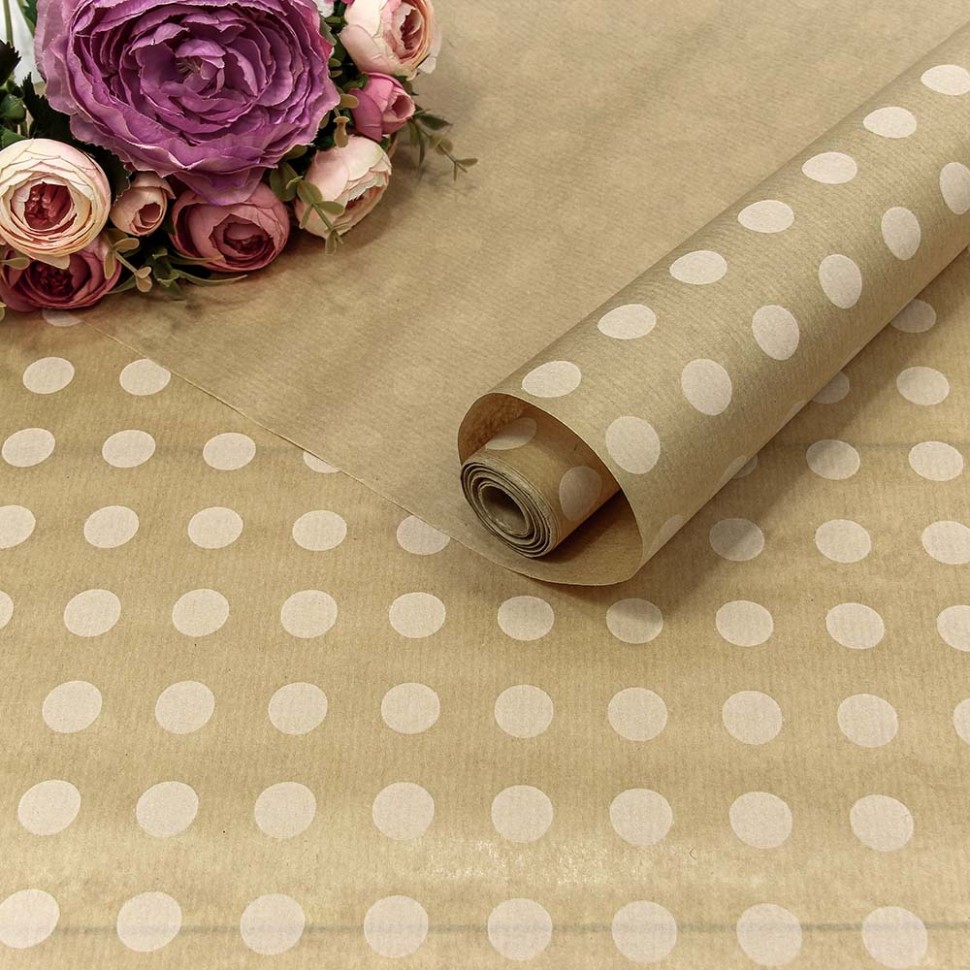 БУМАГА КРАФТ 0,72*10 М ВЕРЖЕ "ГОРОХ" БЕЛЫЙ