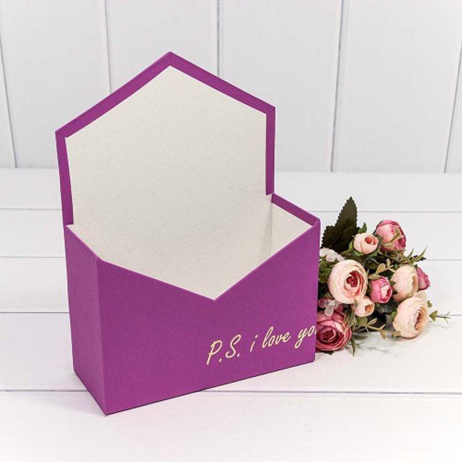 КОРОБКА "КОНВЕРТ" 18*24*7 СМ "P.S. I LOVE YOU" ФУКСИЯ