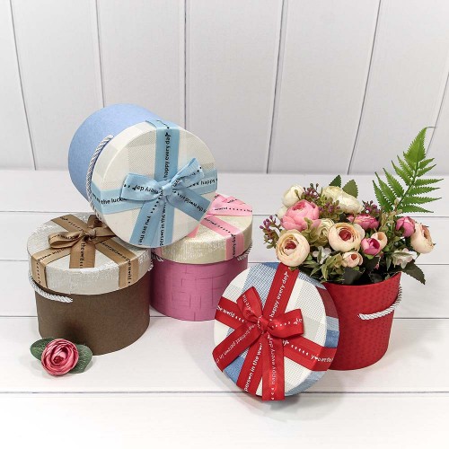 Коробка Круглая 14*11,5 с бантиком и ручками микс
