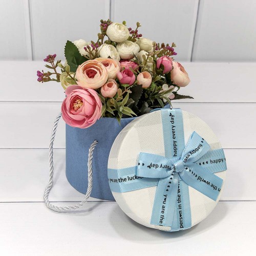 Коробка Круглая 14*11,5 с бантиком и ручками микс