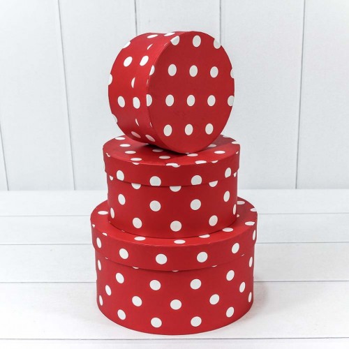 Коробки круглые набор 3 шт 21*11,5 см "Горох" красный