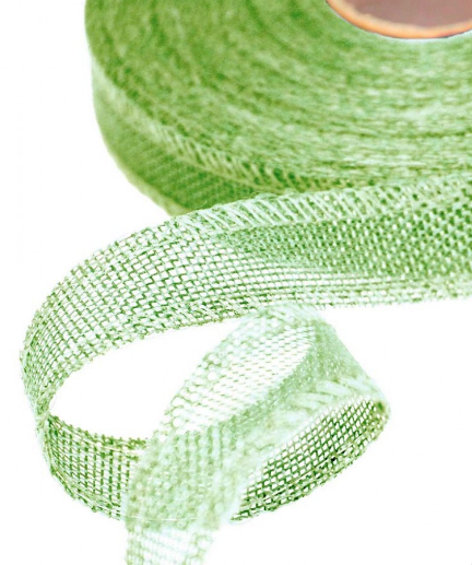 ЛЕНТА ДЕКОРАТИВНАЯ ИЗ ИСКУССТВЕННОГО ЛЬНА С ПРОВОЛОКОЙ 2,5 СМ*25 ЯРД БЛЕДНО-ЗЕЛЕНЫЙ