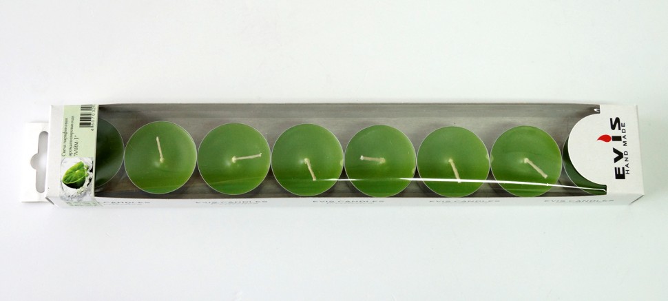 Чайные свечи парафиновые лайм малые D 37 мм, арома 8 шт/уп