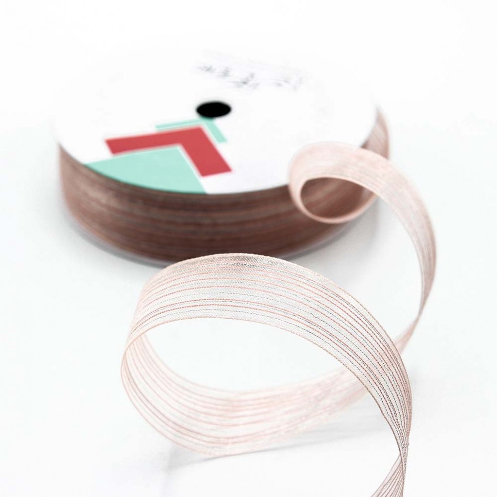 Лента органза в полоску 2,8 см*20 ярд светло-коричневая