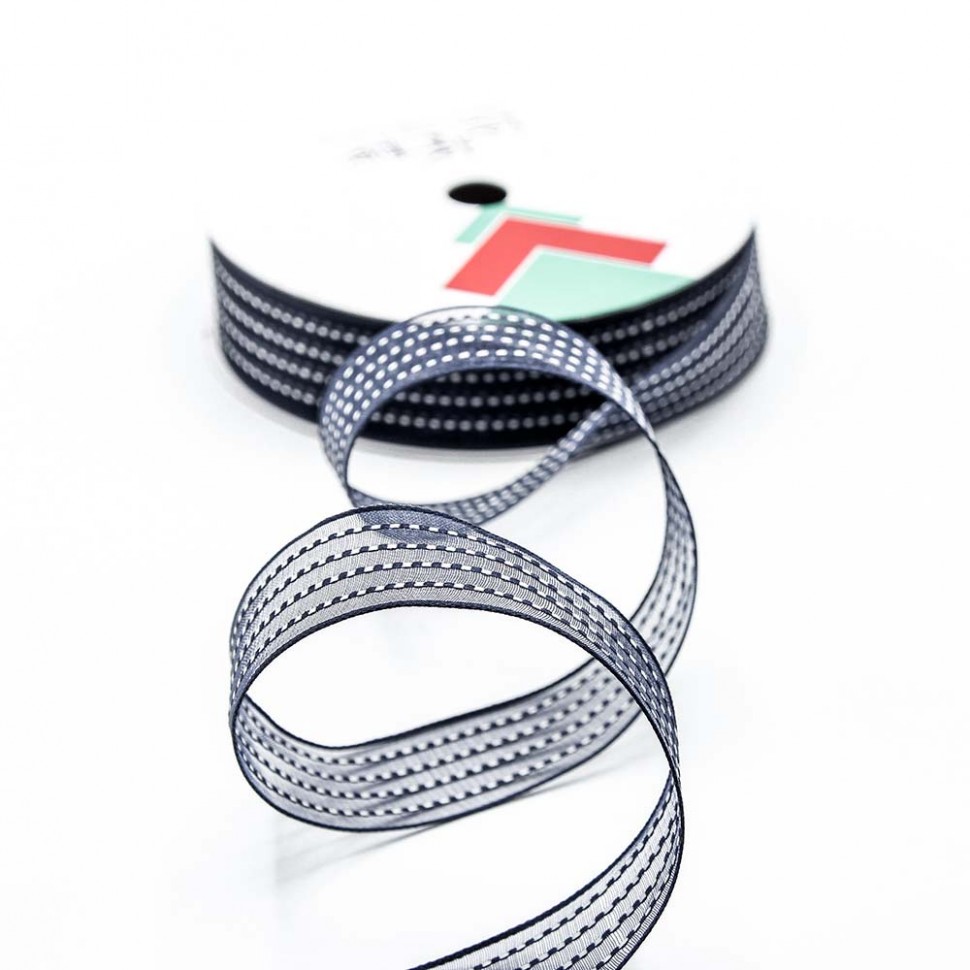 Лента органза в полоску (люкс) 2,5 см*20 ярд Тёмно-синяя