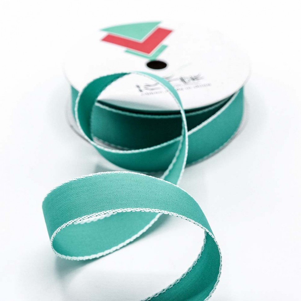 Лента декоративная с каймой (полиэстер) 2,8 см*25 ярдов темно-бирюзовый