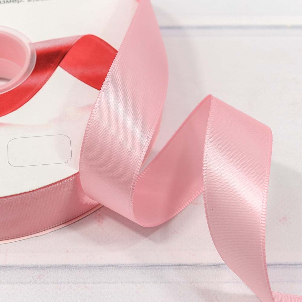 Лента Атласная Полиэстер класс А 2,5см*100ярд Нежно-розовый
