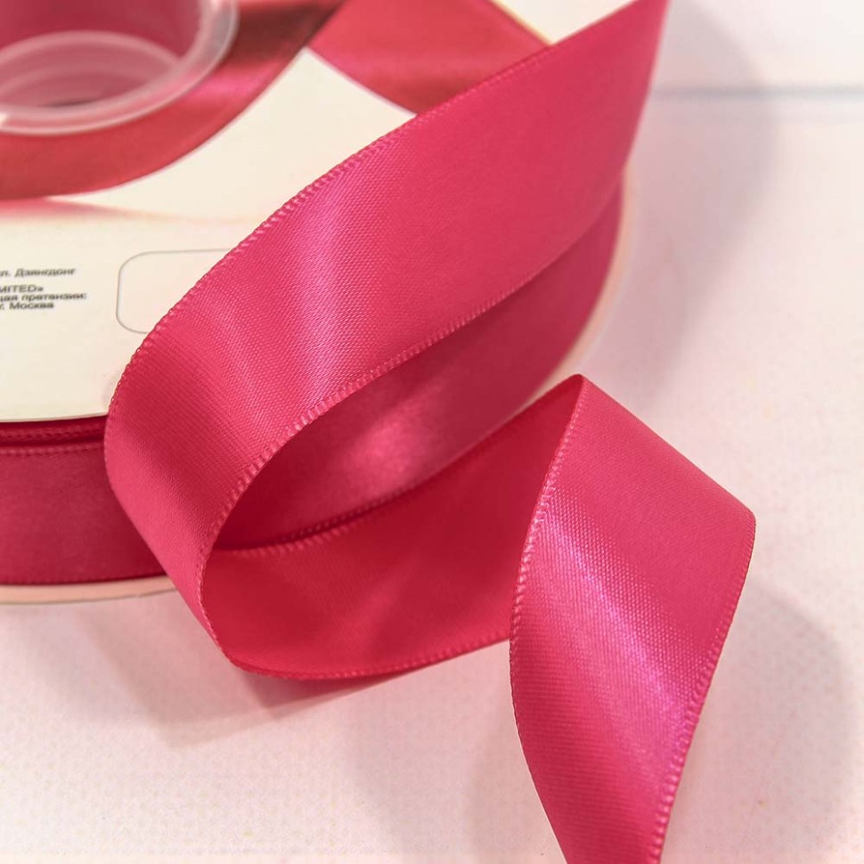 Лента Атласная Полиэстер класс А 2,5см*100ярд Малиново-красный