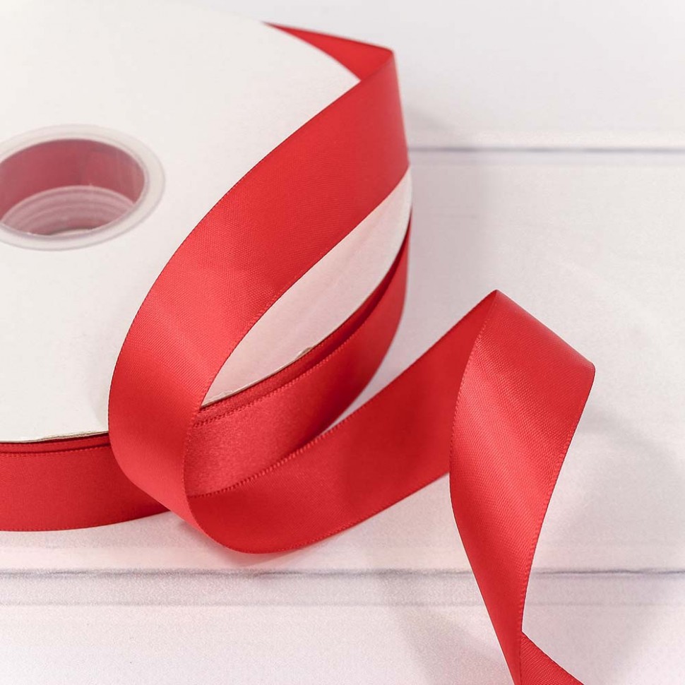 Лента атласная полиэстер класс А 2,5см*100ярд красный