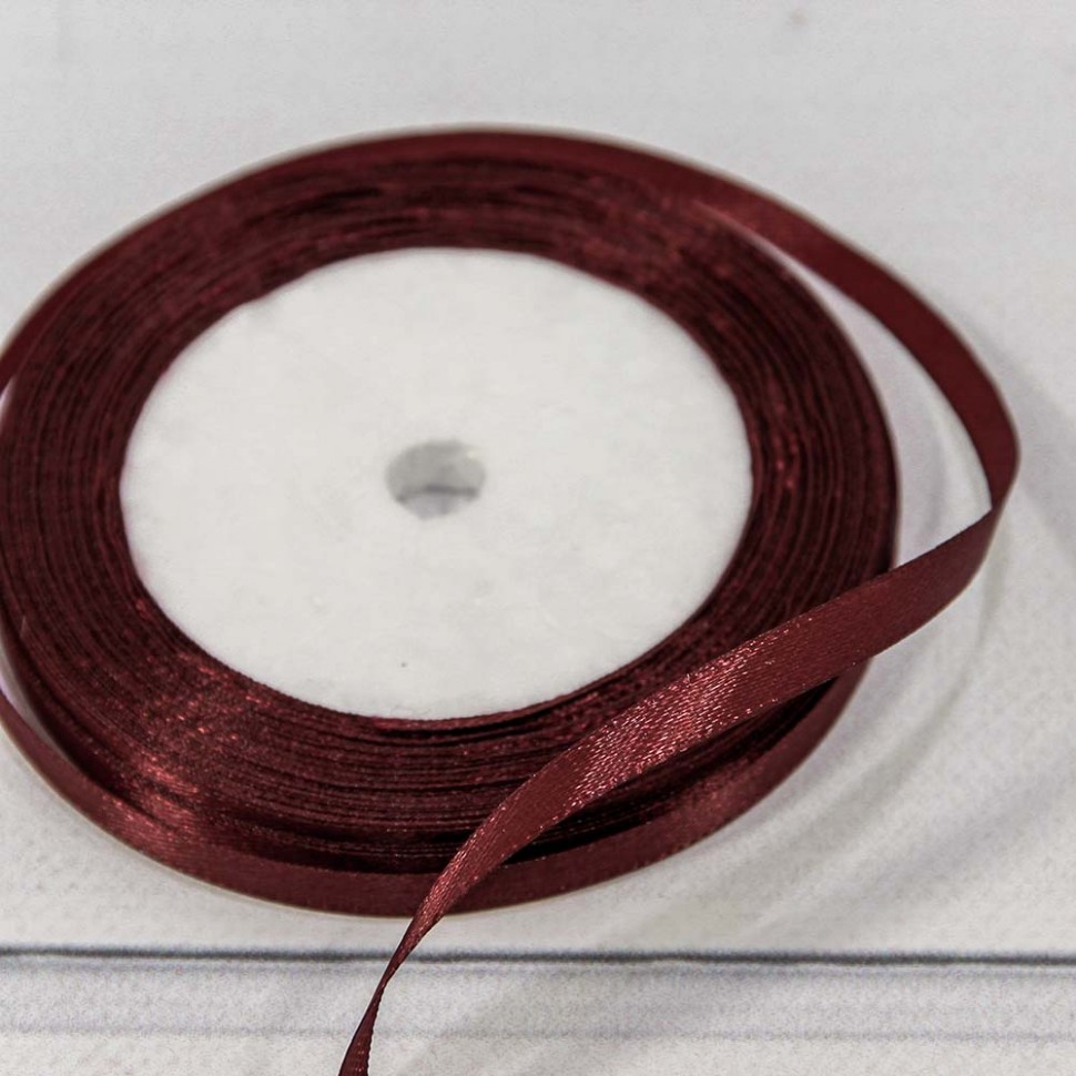 Лента Атласная Сатин 0,6см*25 ярд Тёмный красно-коричневый