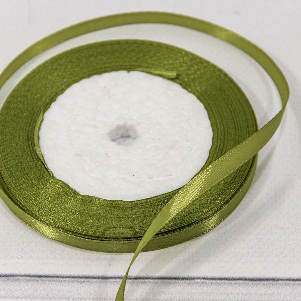 Лента Атласная Сатин 0,6см*25 ярд Оливковый