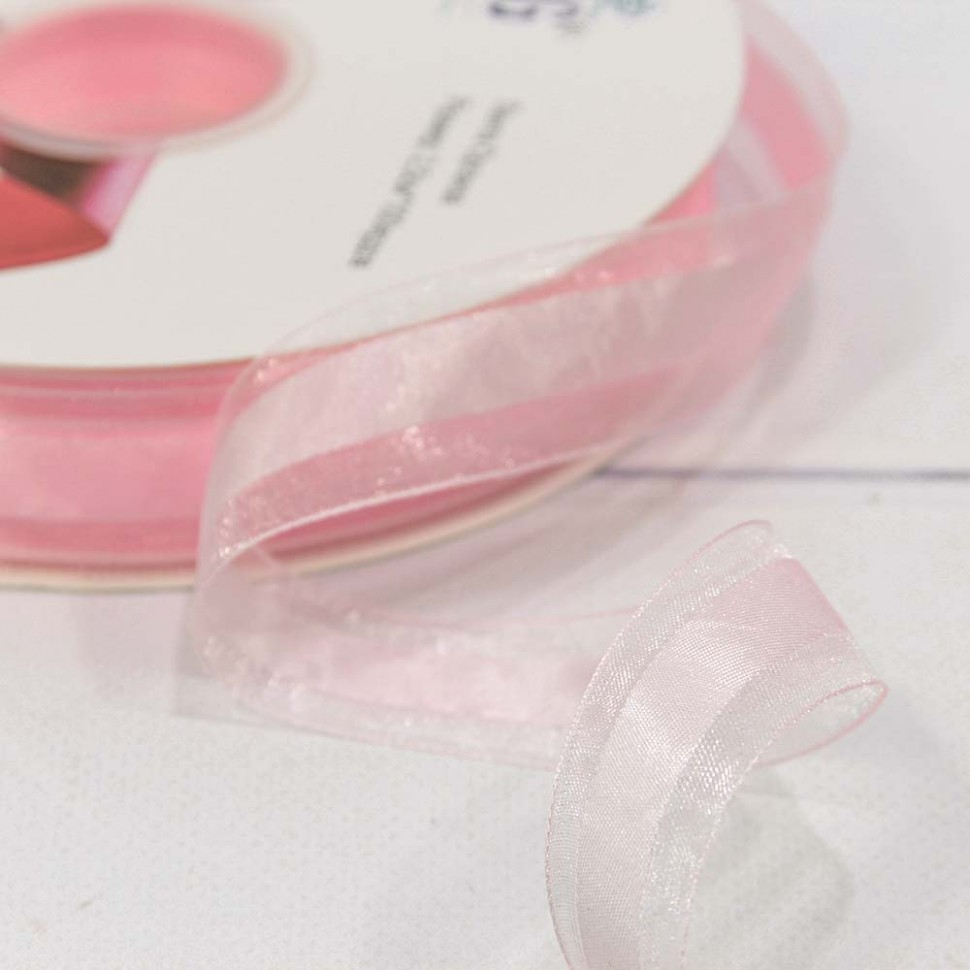 Лента Органза Полоса 2,5см*100ярд Светло-розовый