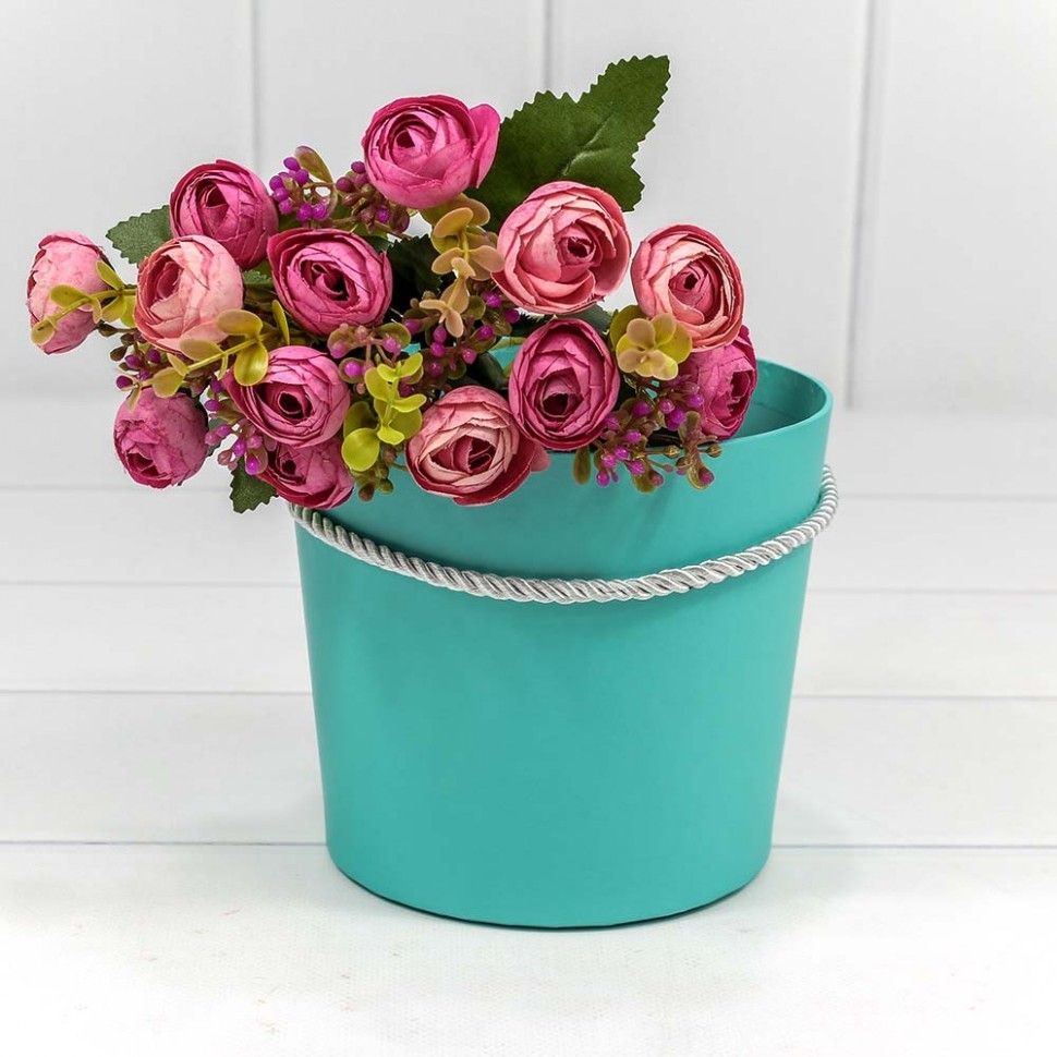 Коробка "Ваза для цветов" 15*13 с ручкой Бирюзовый