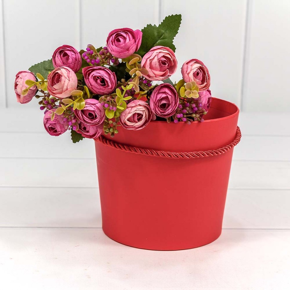 Коробка "Ваза для цветов" 15*13 с ручкой Красный